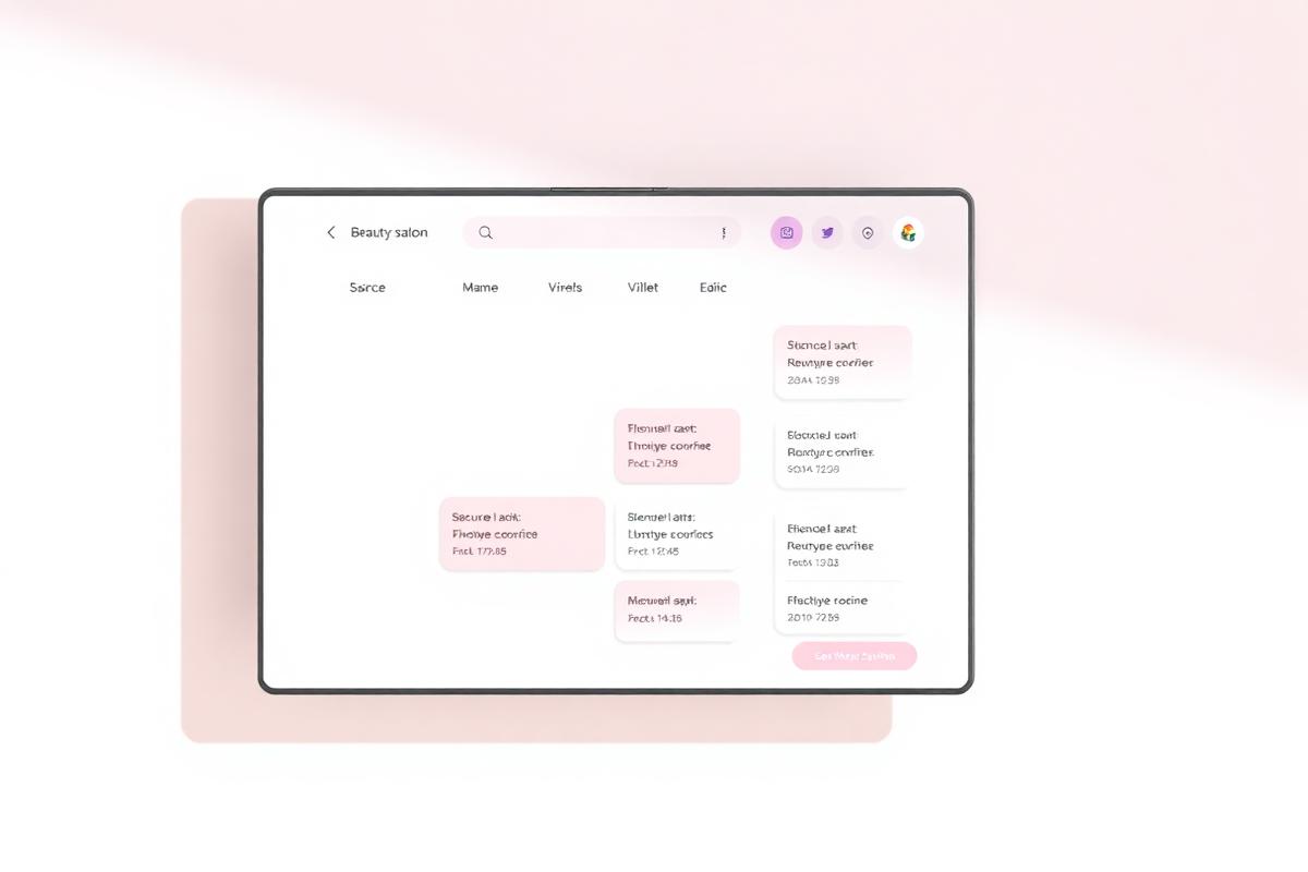 Mockup aplikacji rezerwacyjnej dla studia beauty z kalendarzem i wyborem usług