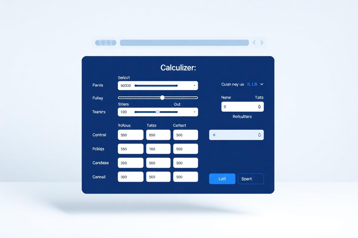 Mockup kalkulatora wyceny online z suwakami i podsumowaniem zapytania