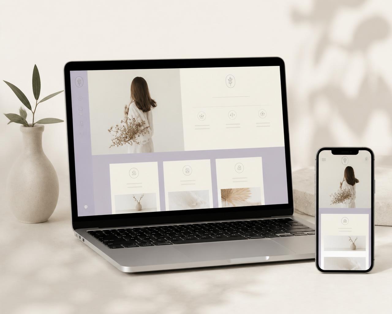 Elegancki mockup nowoczesnej strony internetowej na laptopie i telefonie